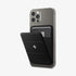 AMP02835 - Universal Card Holder Smart Fold in gunmetal showing the front attached to the back of a device